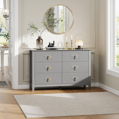 48" Wide 6 Drawer Dresser for Bedroom, Modern Wood Chest of Drawers with Metal Handles Storage Organizer