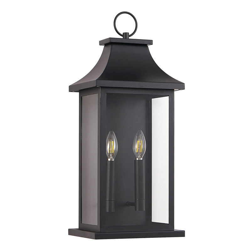 Large 22" Outdoor Wall Lantern, Modern Black Exterior Sconce with Glass Panels, Waterproof 2-Light Fixture for Porch & Entryway
