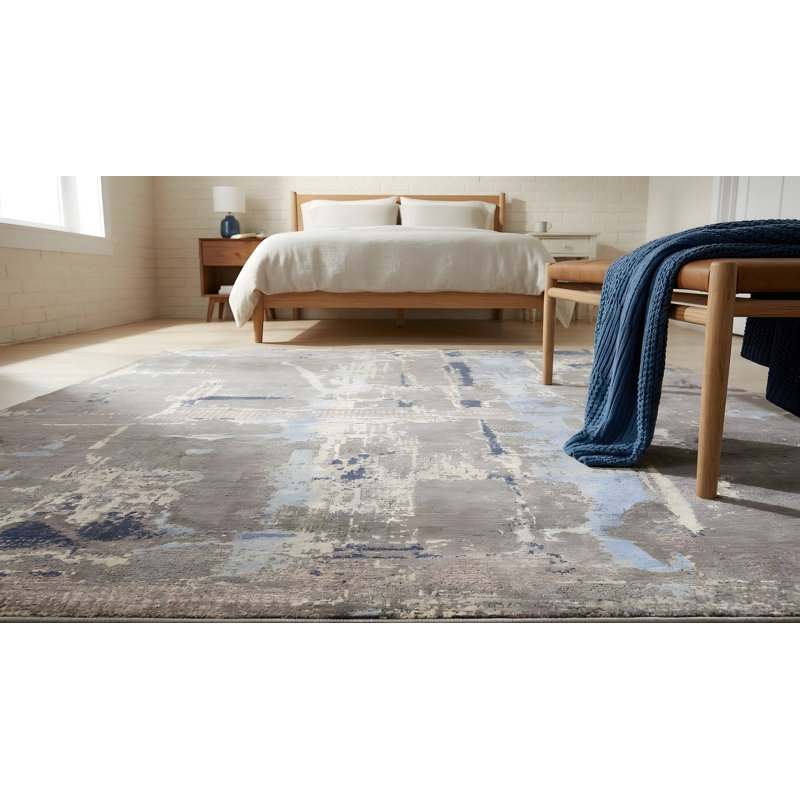 Tapis contemporain gris en laine nouée à la main 8 x 10