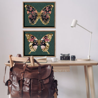"Floral Butterfly", ensemble de 2 toiles flottantes encadrées par Victoria Barnes