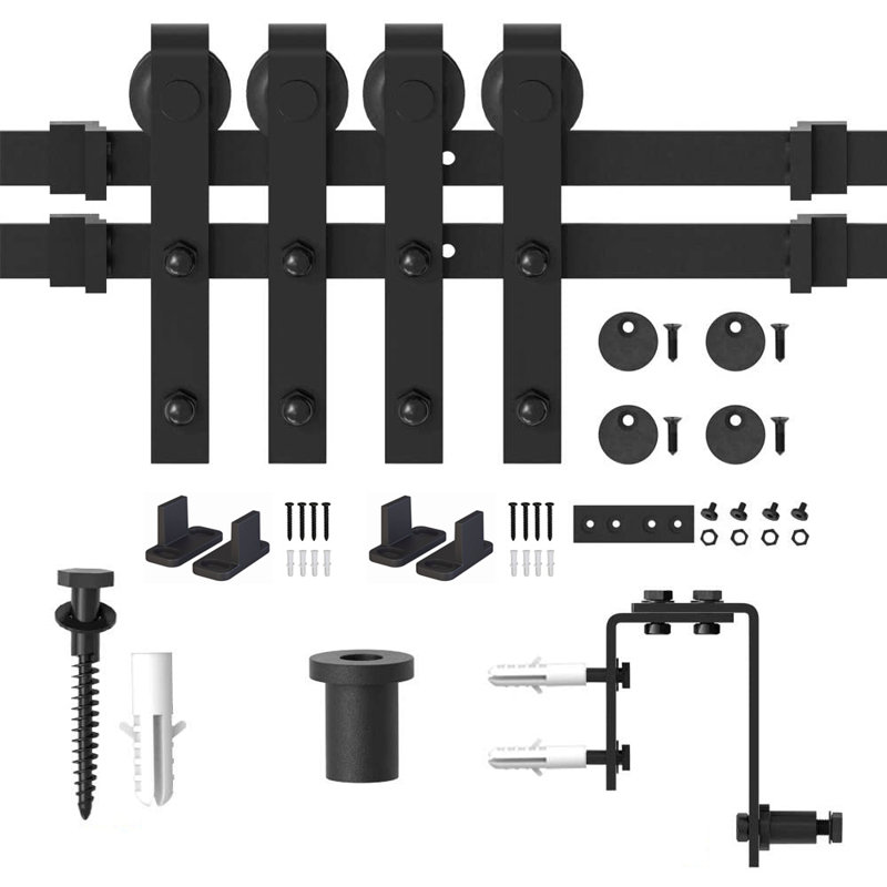 Black Double Bypass Sliding Barn Door Hardware Kit