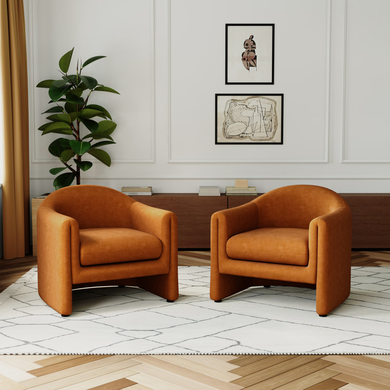 Esly 82Cm Wide Velvet Barrel Chair, Rusted Orange Velvet