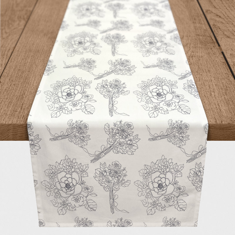 Floral Table Runner, 72" x 16", Dark Gray