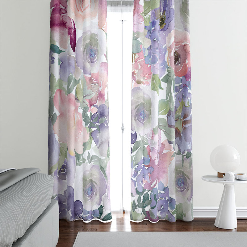 Panneau de rideau floral semi-transparent, L 20 po x L 82 po