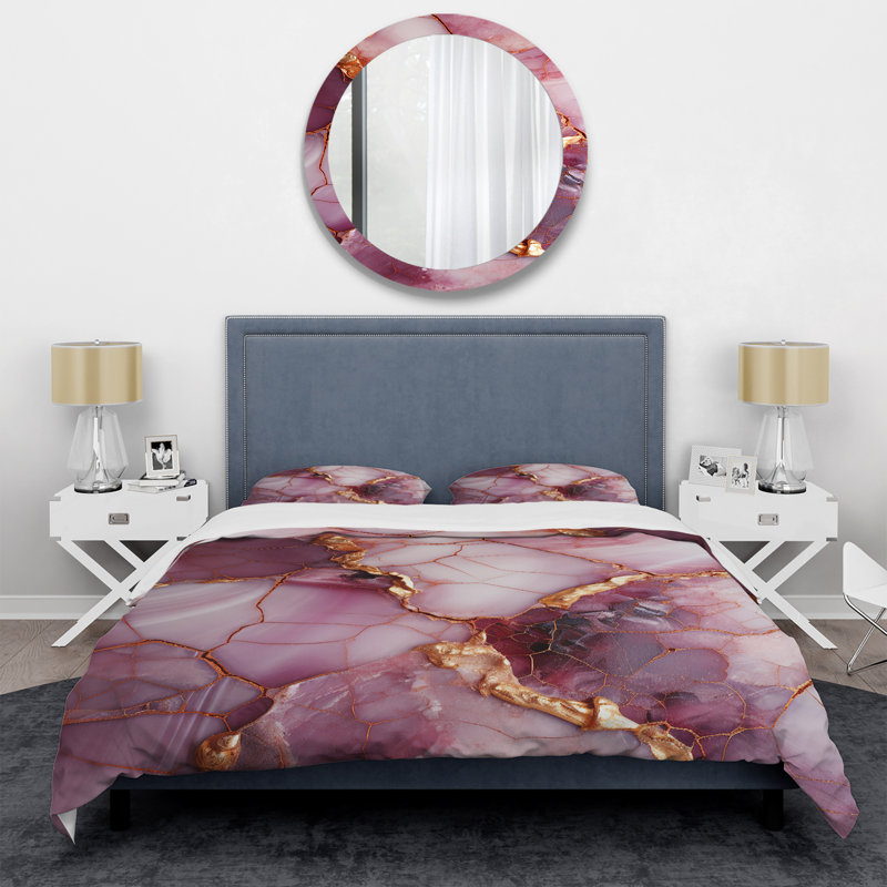 Ensemble de housse de couette abstrait rose et doré Marble River IV - Abstract, Housse de couette pour grand lit