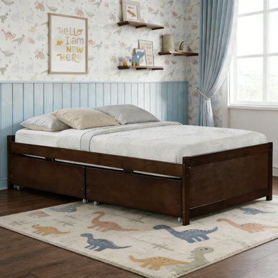 Twin Size Solid Wood Standard Kids Bed With 2 Drawers