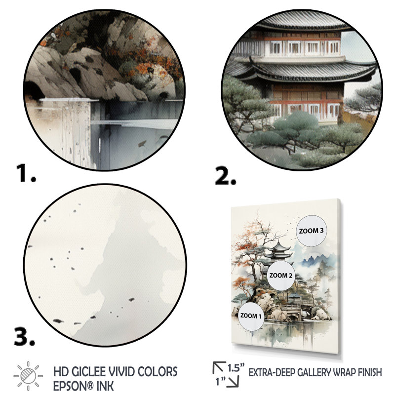 Corann Asian Art Fantasy Sumi II Framed On Canvas Print, Gold Single Picture Framed, 32" H x 16" W x 1" D