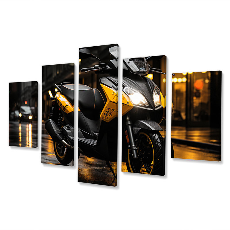 Scooter de ville jaune et noir - impression d'art mural transport - 5 panneaux