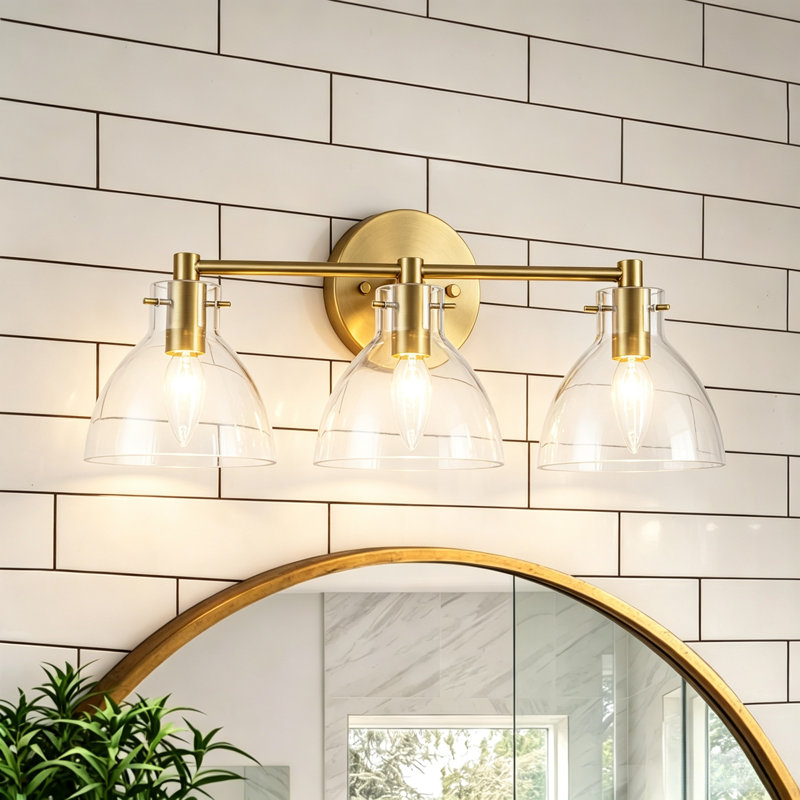 Albern 3-Light Brushed Gold Glass Vanity Wall Sconce for Bathroom