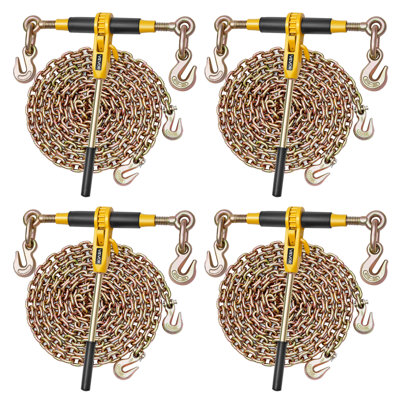 Ratchet Chain Binder, 5/16 in x 12.8 ft G80 Chains, 8000 lbs Working Load of Ratchet Load Binder, Chains and Binders Set, Tie Down Hauling Chain Binders for Hauling, Towing, Logging