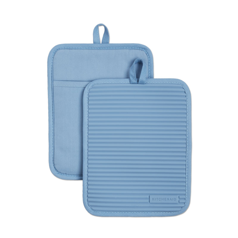 KitchenAid Ribbed Soft Silicone Potholder, Light Blue