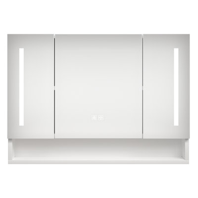 Armoire de salle de bain blanche avec miroir et lumières à DEL - 39 po x 28 po, moderne, murale, imperméable, aluminium, pouces à compartiments multiples et style moderne, blanc, rangement