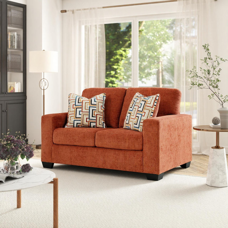 Beckette Contemporary Plush Loveseat with Accent Pillows, Rust Terra Chenille Upholstery