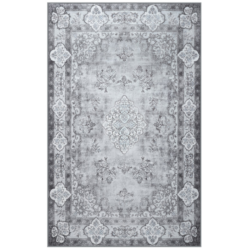 Large Oriental Floral Living Room Rug Washable Bedroom Rug Non-Slip Colorful Vintage Accent Floor Carpet For Home Decor