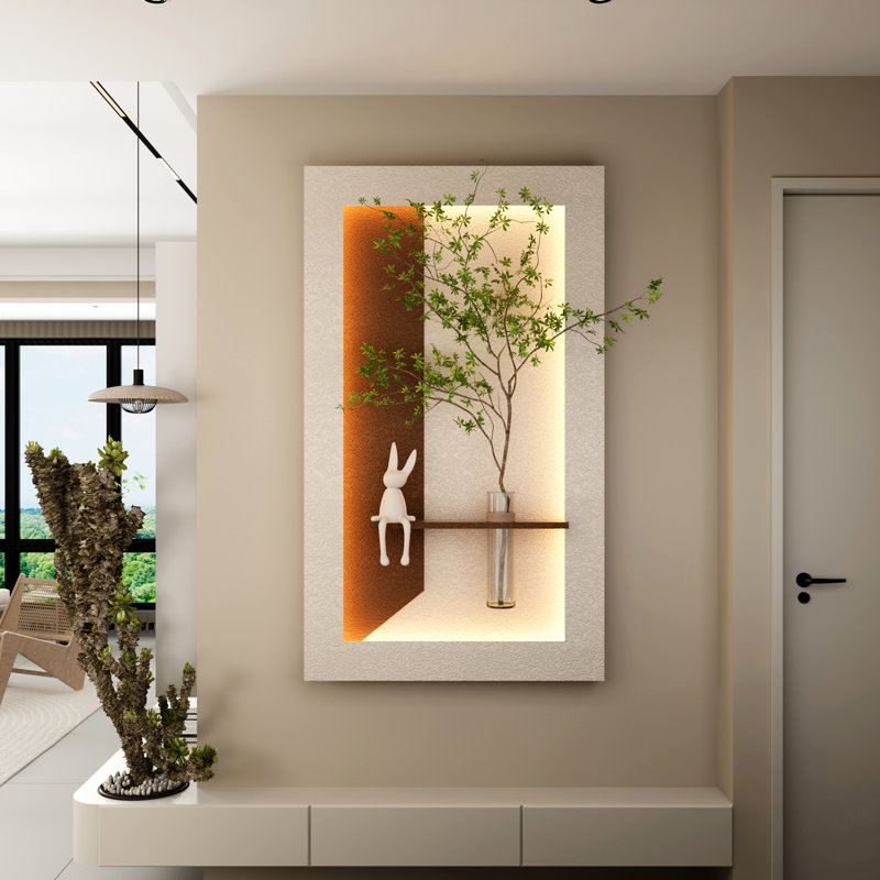 Décoration murale 3D avec DEL à 3 couleurs réglables, plantes simulées, vase en verre, statue de lapin et d'interface pour chambre à coucher, installation facile, sculpture d'arrangement de bricolage, statue, culture hydroponique