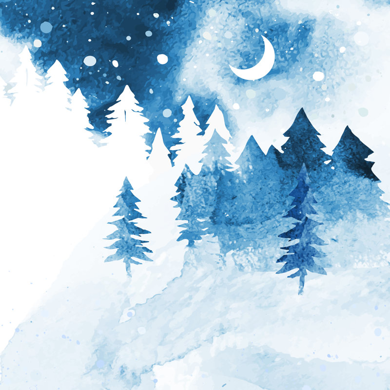 Winter Vector Landscape - Wrapped Canvas Print, 51cm H x 51cm W x 3.8cm D