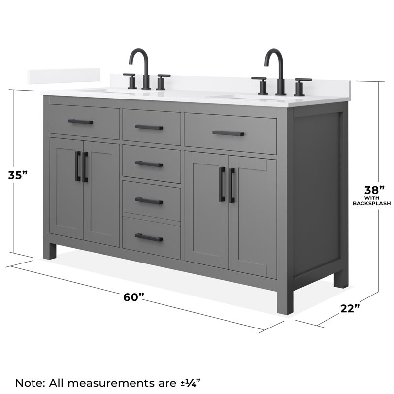 Beckett 60" Freestanding Double Bathroom Vanity with Quartz Top, Dark Gray, Matte Black, White Quartz