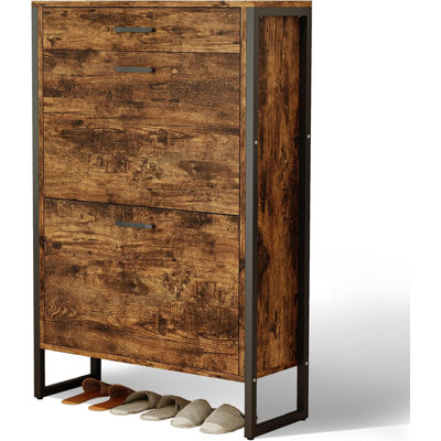 Shoe Cabinets, 25”Shoe Storage Cabinets with 1 Drawer and 2 Flip Half Moon Line Doors for 8-10 Pairs, Freestanding Shoe Rack for Apartments, Entryways