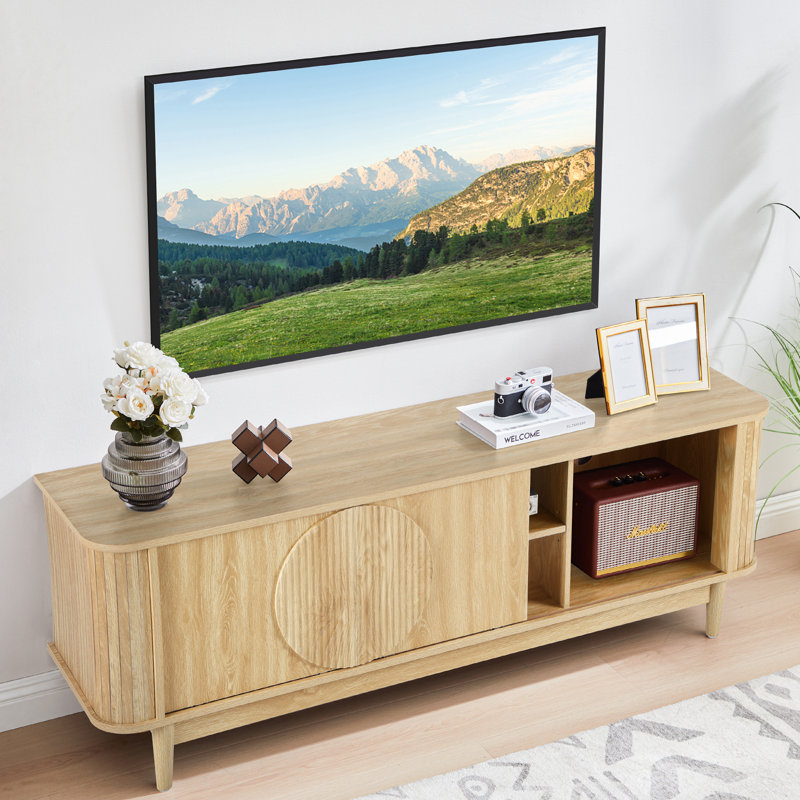 Meuble télé 60,2 po avec porte coulissante Leopardus, Jaune
