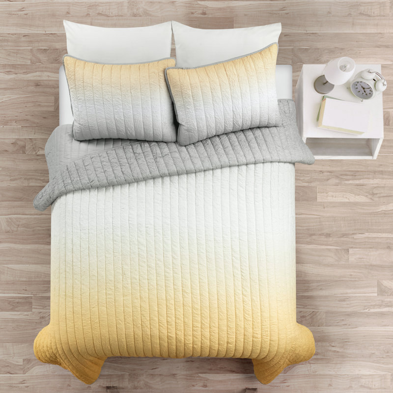 Yellow and Gray Reversible Ombre Microfiber Full Quilt Set