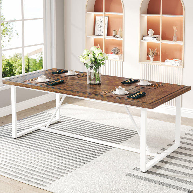 Table de salle à manger Waltraude, Noyer, Blanc