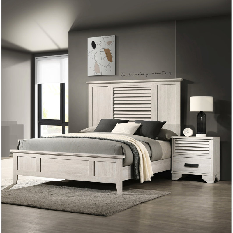 Table de chevet de chambre à coucher de style contemporain, 2 tiroirs, conception à persiennes, quincaillerie à tirer, couleur beige, 22,3 po x 16,5 po, 23,7 po, une pièce, assemblage rapide