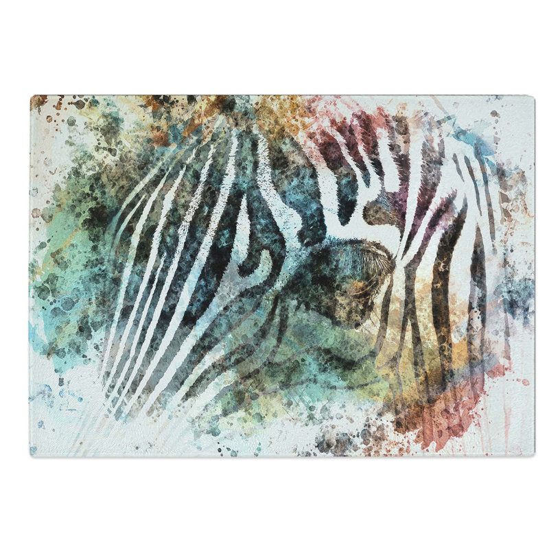 Tempered Glass Portrait of a Zebra Chopping Board, 39 cm W x 28.5 cm L