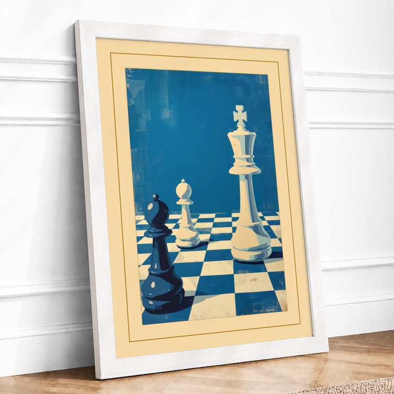 Queen and Pawn Retro - Framed Print, A4 - 29.7 x 21.0 cm, White