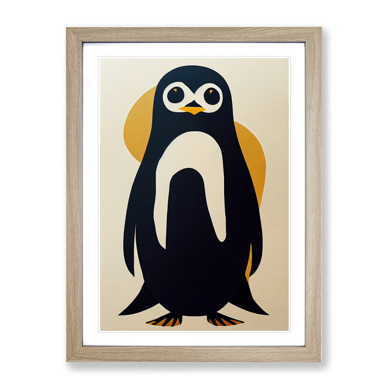 XV1022-3463X Penguin Abstract Art No.7 - Print, White, 64cm H x 46cm W, Oak Frame