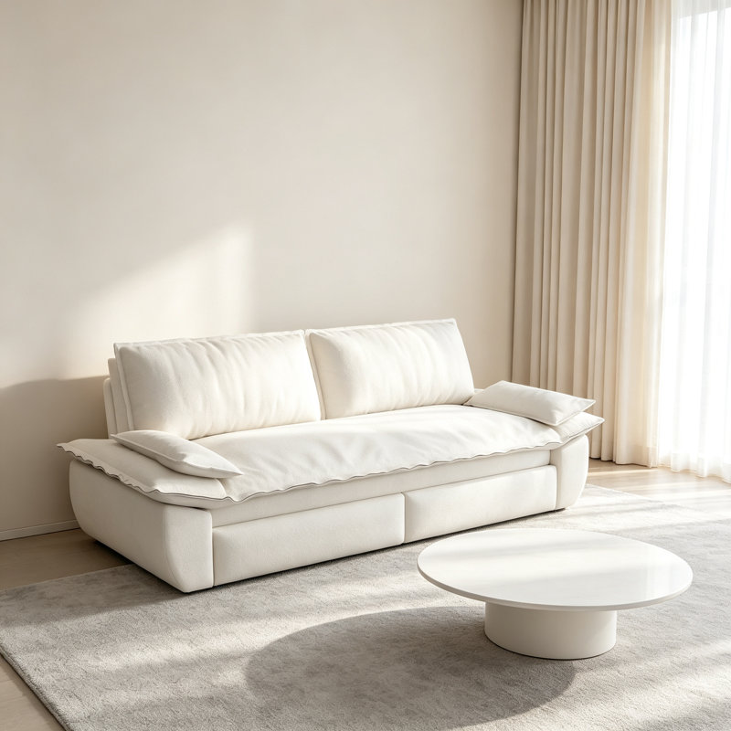 Canapé-lit gigogne Queen de 73,2 pouces, convertible 3 en 1, causeuse multifonctionnelle en velours, Beige + velours blanc