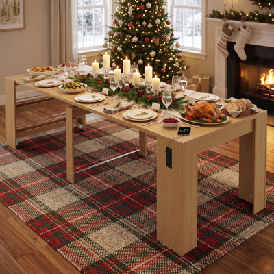 Table de salle à manger pliable extensible 20-118 "avec ports de charge USB et tablettes de rangement latérales