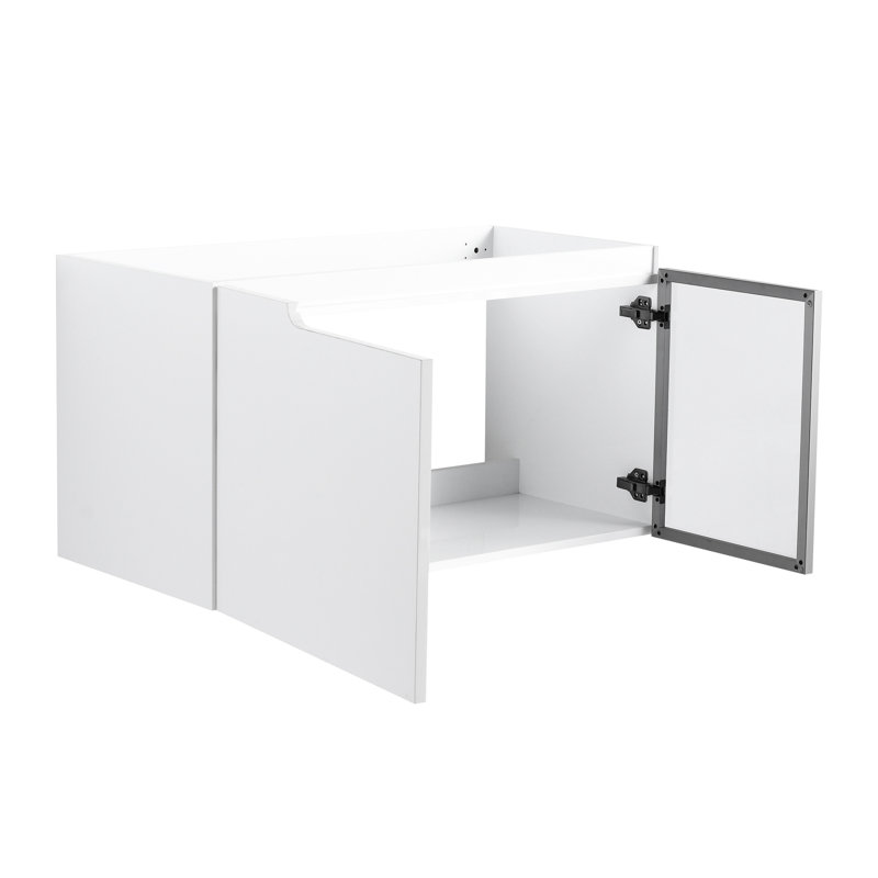 Meuble-lavabo moderne de 36 po avec 2 portes à fermeture douce, meuble-lavabo blanc brillant, demi-porte en verre gris, contreplaqué construit pour plus de commodité