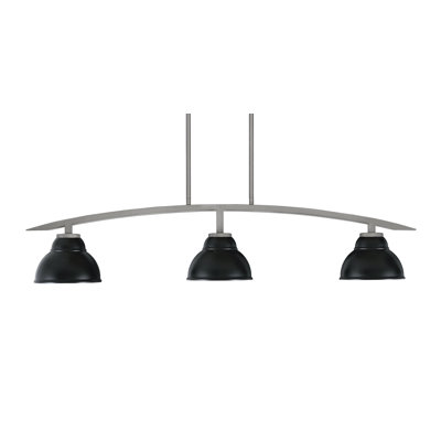 Luminaire pour îlot de cuisine 3 lumières kurve au fini graphite avec abat-jour en métal à double bulles de 7 po