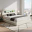 Ottoman Bed With LED Storage Headboard, Beige Velvet Upholstered Frame-1862025181