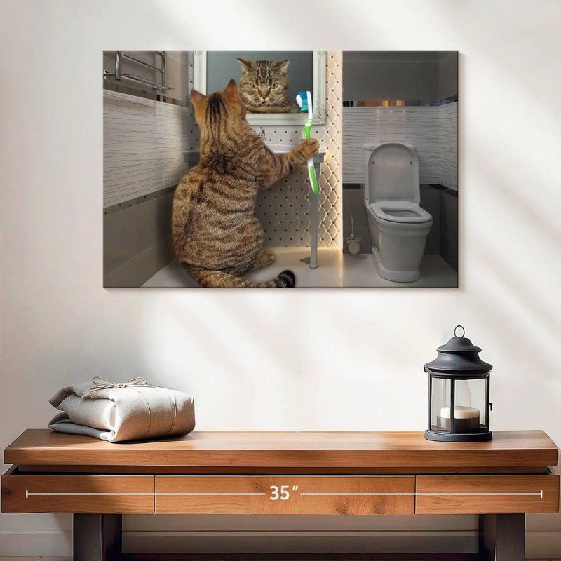 Ketti Cat With Toothbrush, 24" H x 36" W