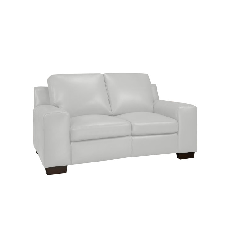 Causeuse en cuir véritable 64 po Davontai, Cuir gris argenté