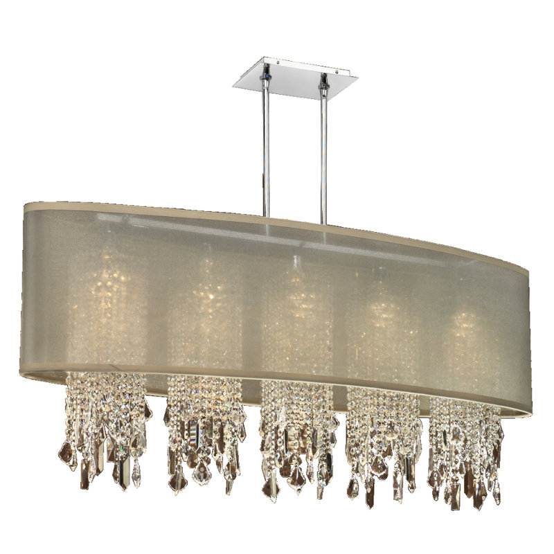Luminaire suspendu linéaire à 5 lumières pour îlot de cuisine avec détails en cristal Kenlee, Taupe