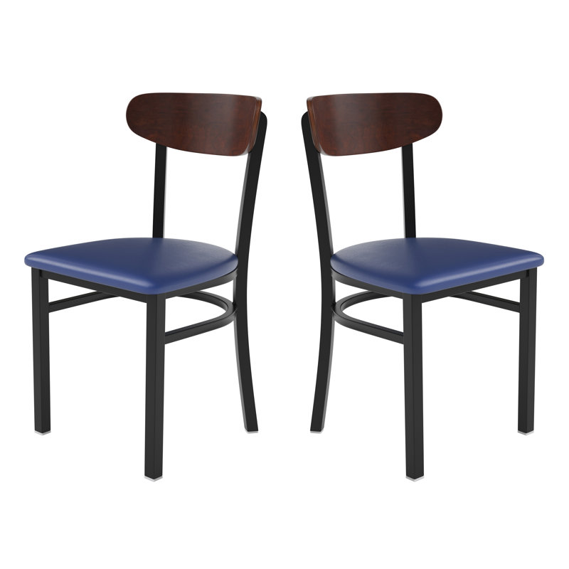 Everlei Commercial Grade Dining Chairs with 500 LB. Capacity Steel Frame Solid Wood Seat, Blue, Walnut, 1