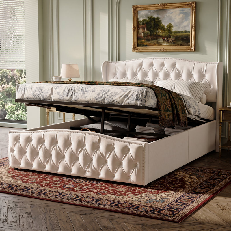 Lift Up Storage Bed Frame, Small Double (4'), Beige