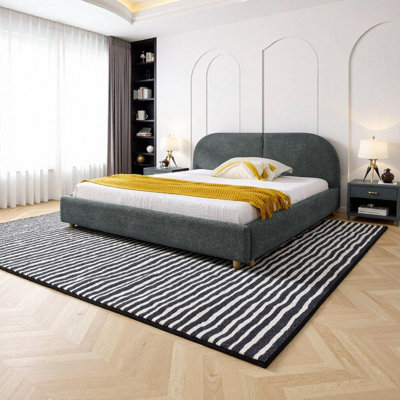 Élégante structure de lit tapissier pour grand lit - Style minimaliste moderne avec grande tête de lit courbée, gris foncé