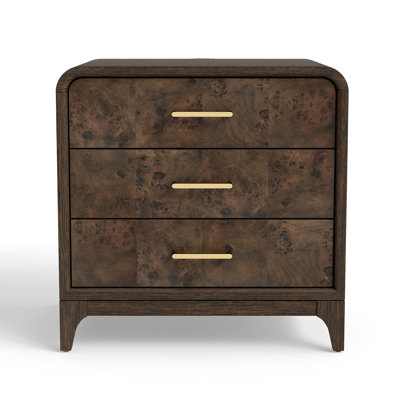 Adden Burl Wood 3-Drawer Nightstand