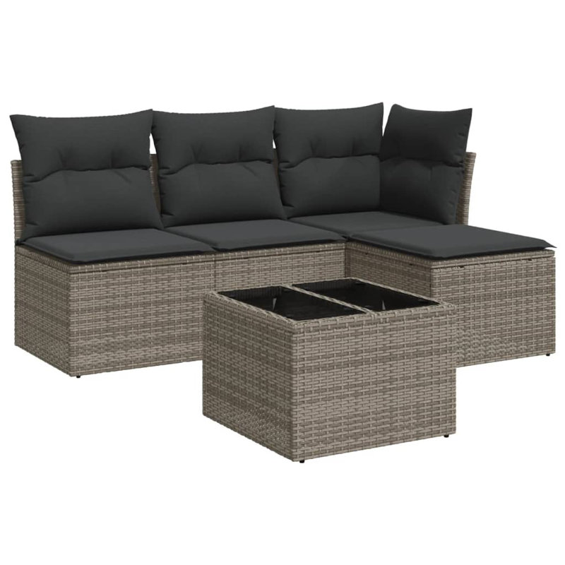 Vidaxl Garden Sofa Set Grey PE Rattan 5 Piece Modular Garden Sofa Set
