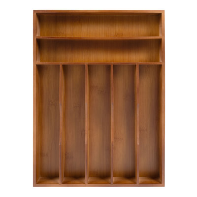 Hudson 16.3 in. W x 12.3 in. D x 2 in. H Modern Farmhouse Handcrafted Bamboo 7-Slot Kitchen Drawer Organizer, Brown
