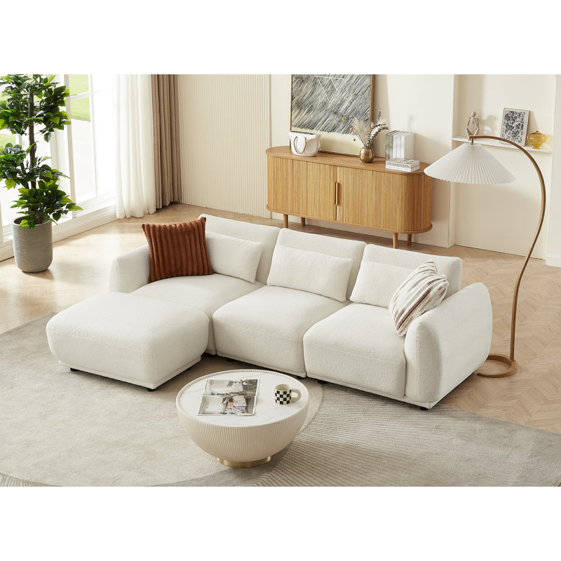 Canapé modulaire rembourré 4 pièces Latitude Run® - Idéal pour le salon, confortable et élégant - Boucle blanche