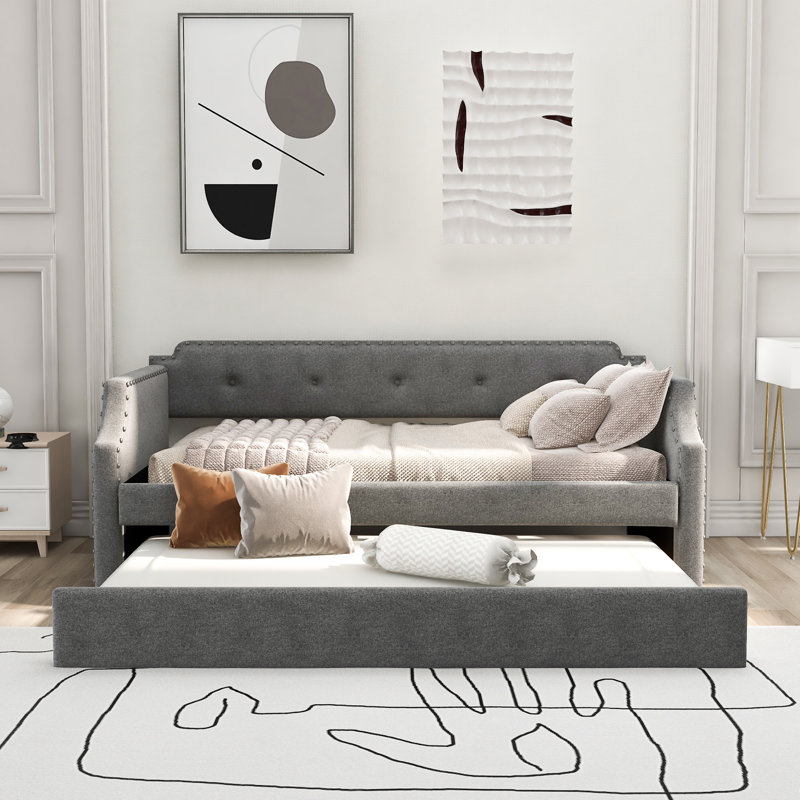 Lit de jour rembourré avec couchette, Gris