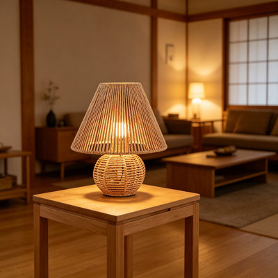 Rattan Table Lamp For Bedroom Boho Woven Desk Lamp