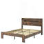 Cadre de lit très grand, cadre de lit plateforme en bois avec tête de lit à DEL avec rangement et 2 ports USB, silencieux, aucun sommier nécessaire et outil d'assemblage facile, grand rangement sous le lit, brun foncé-1560701262-1560701256