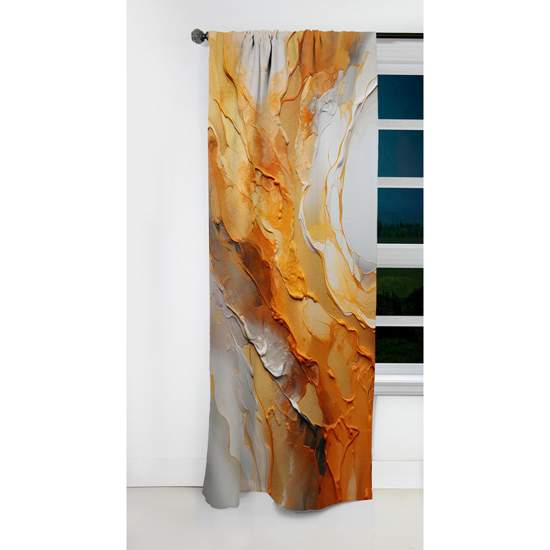 Panneau de rideau abstrait, motif occultant à motif de géode blanc doré - Geode Lava IV doré et blanc, L 52 po x L 120 po