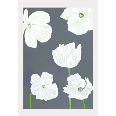 White Poppies On Moody Blue Print