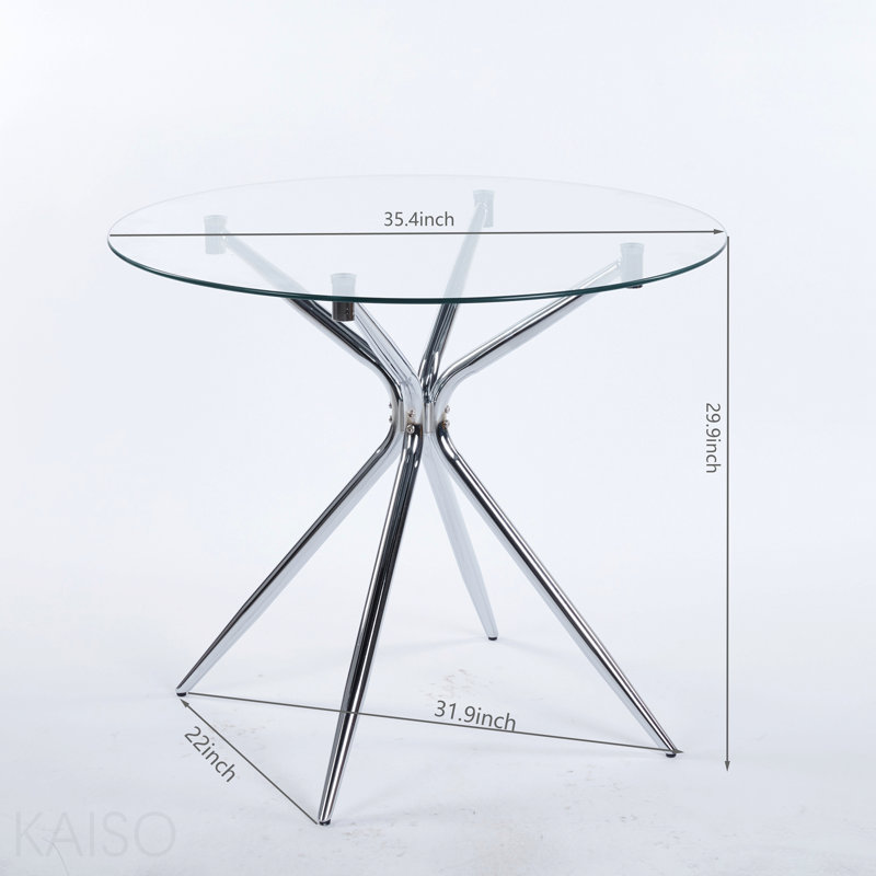 Table de salle à manger avec pieds en métal chromé et verre trempé, table de cuisine moderne pour le salon - pieds en métal chromé
